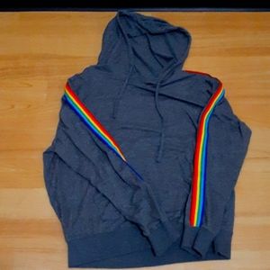 Grey Hoodie with Rainbow sleeves